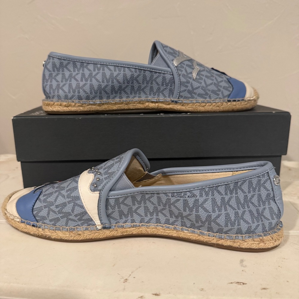 Michael Kors Espadrille Flats Women 9M Blue Excellent Nautical Monogram NL19C